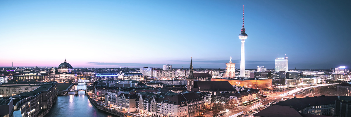 Aerial shot of Berlin at dusk