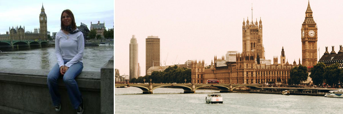 La jeune fille au pair Audrey devant London Brdige à Londres