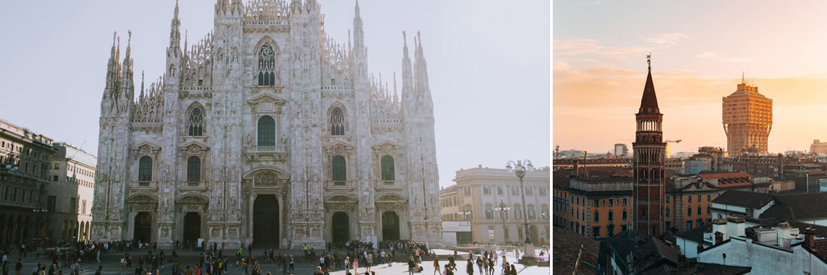 Cityscape of Milan and a big cathedral