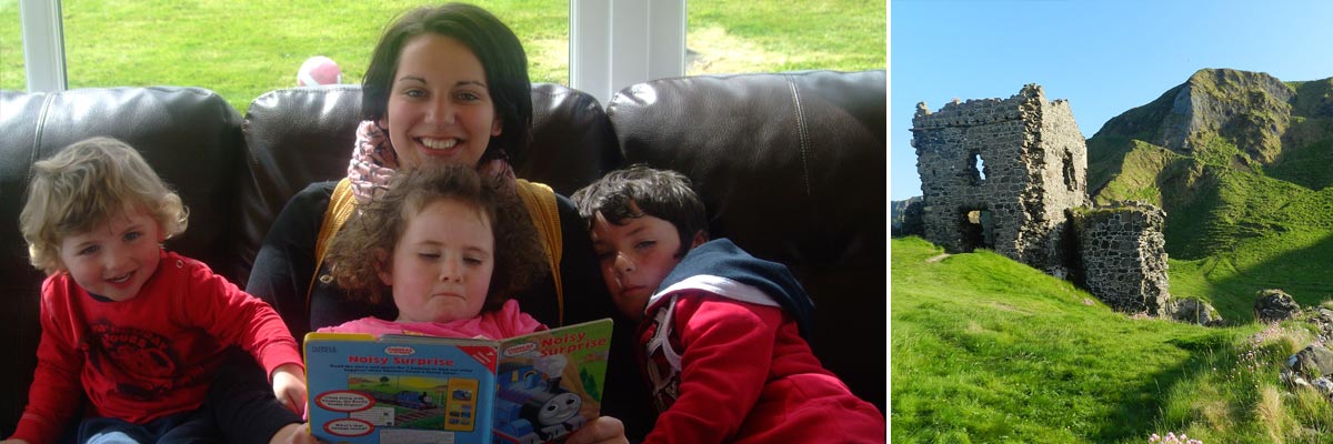 Au pair Lisa reading to the kids (left) and beautiful Irish landscape (right)