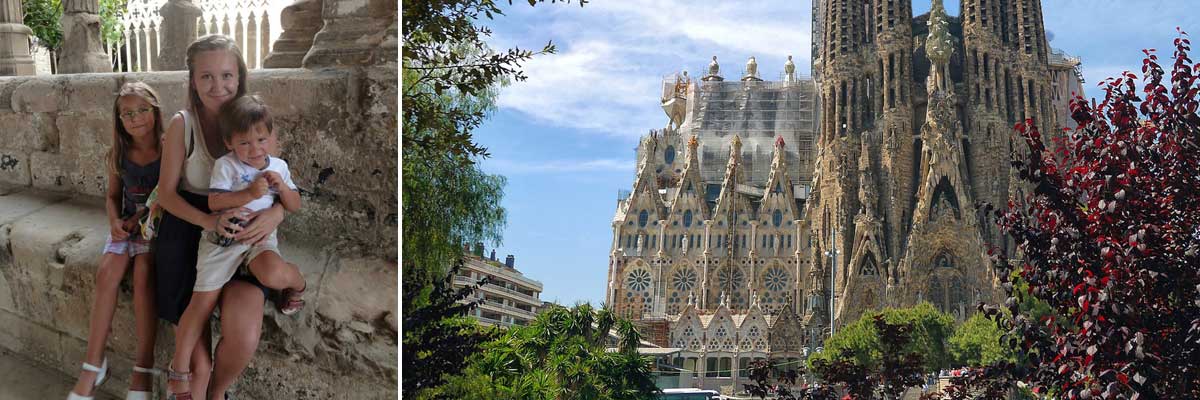 Eva's au pair in Spain (left) an the cathedral Sagrada Familia