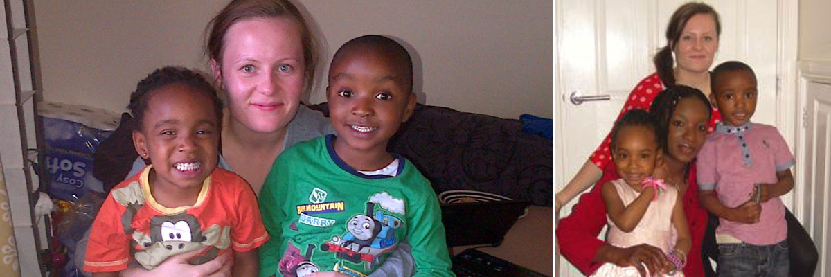 Peace's au pair with her two children (left) and the four of them together in one picture (right).