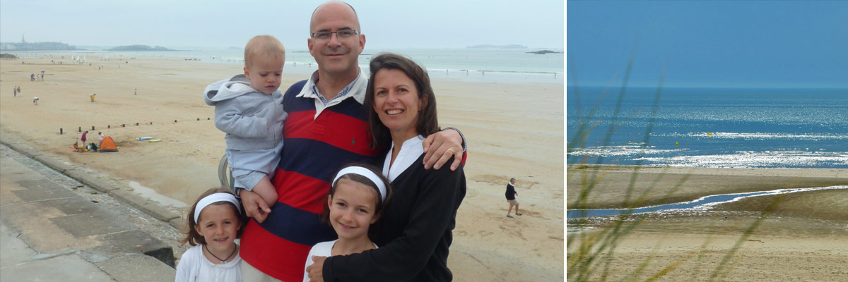 Sandra, son mari et leurs trois enfants à la plage