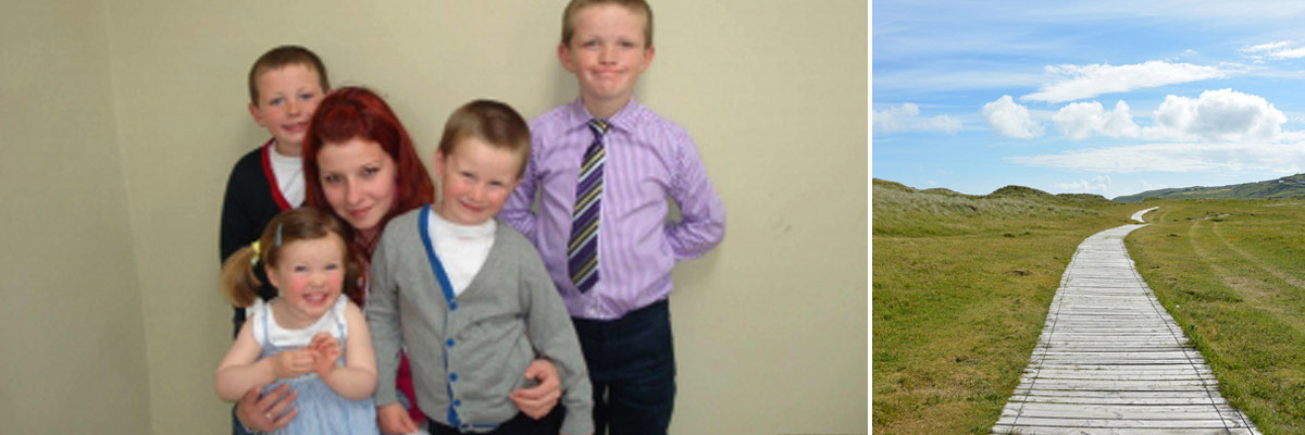 Nikola with her host kids (left) and a wooden walkway in Ireland (right)