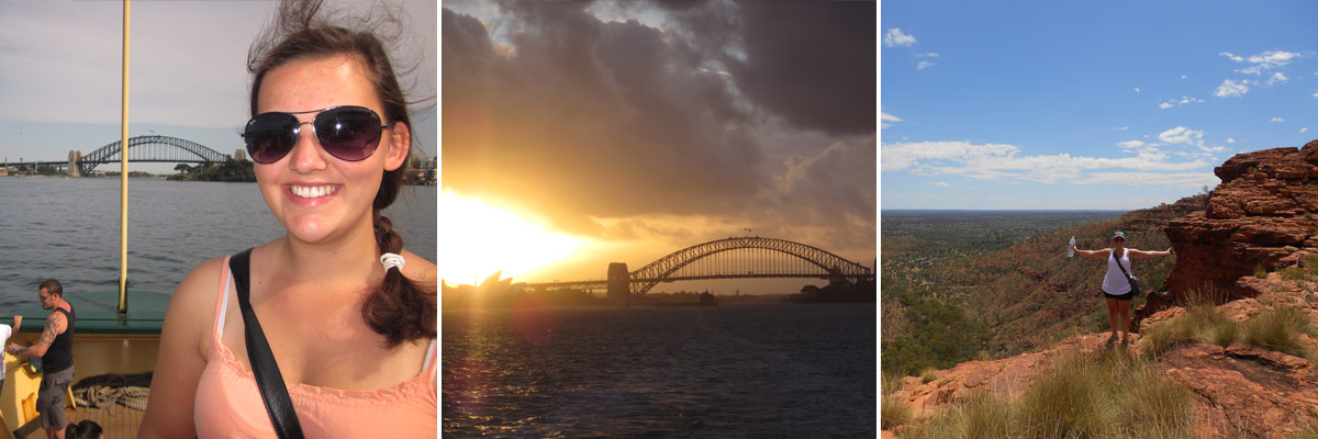Sophie in Sydney und vor einer großartigen Aussicht