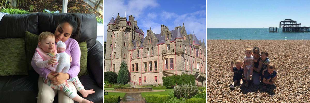 Amanda mit ihrem Gastkind einem Schloss und am Strand