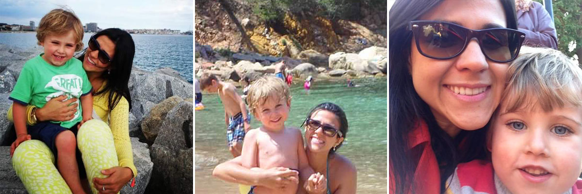 Ana on the beach with sunglasses with her host child
