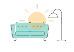 gráfico sofá y lámpara