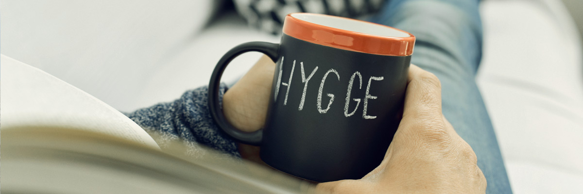 Coffee cup with hygge text on it