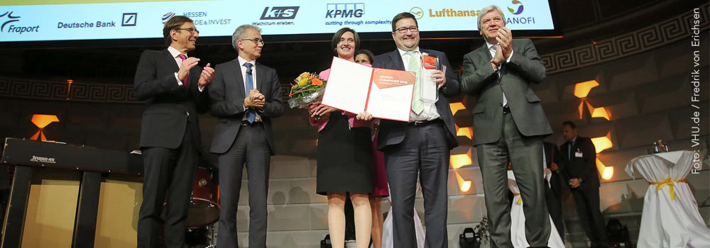 Directors Regenbogen and Schell proudly receiving the Hessen Champion Award 2014 in Wiesbaden, Germany
