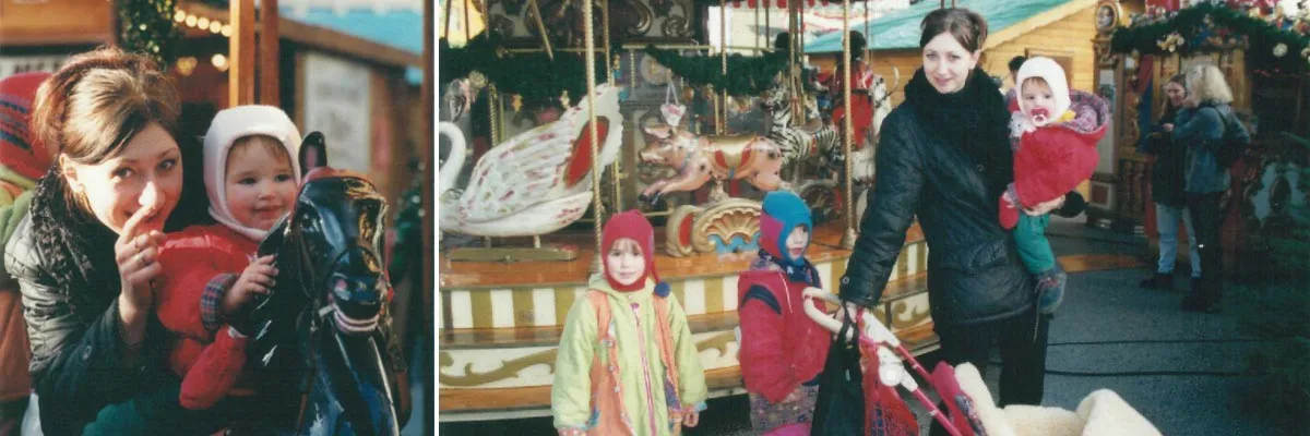 Kasia mit ihren Gastkindern auf dem Weihnachtsmarkt