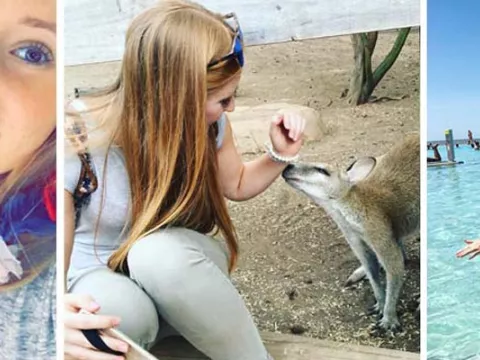 Nina mit ihrem Au-pair-Kind, einem Känguru und in einem Pool