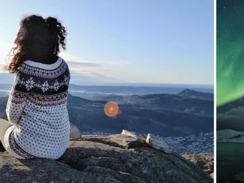 Camilla immersa nella natura norvegese 