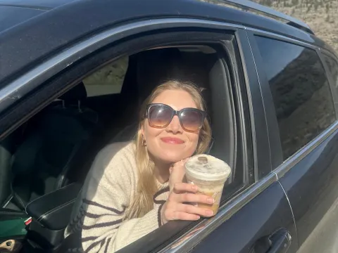 Jessica in a car