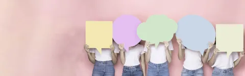 Group of young people with speech bubbles