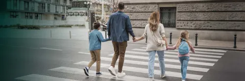 A family walking on a street