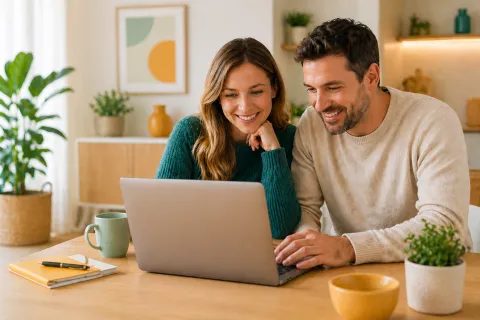 Parents looking on a laptop