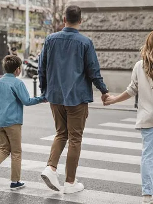 A family walking on a street